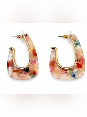 LOFT Multicolor Marbled Resin Open Hoop Earrings NWT
